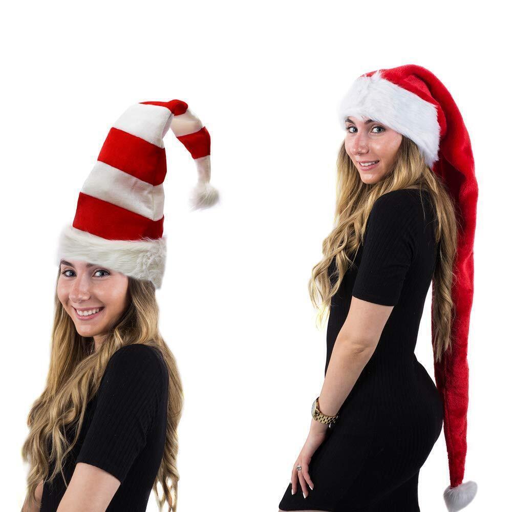 4991 Extra Long Santa Hat - 2 Pack Christmas Hats for Adults - Plush